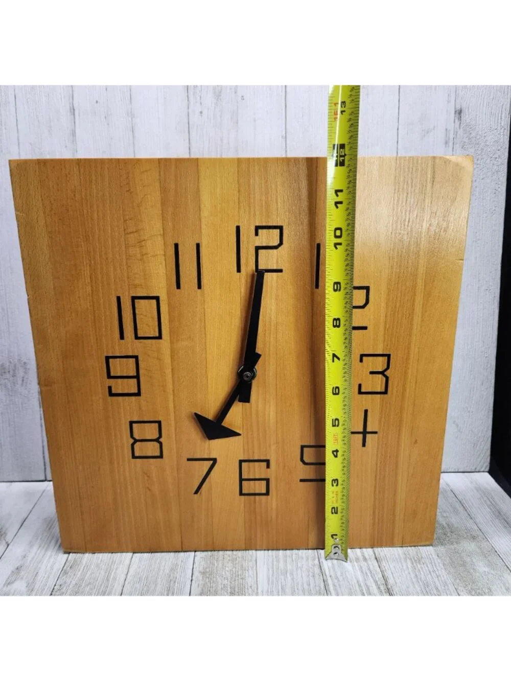 Vtg Kienzle Wooden Wall Clock Square Butcher Block MCM Design Tested Working!